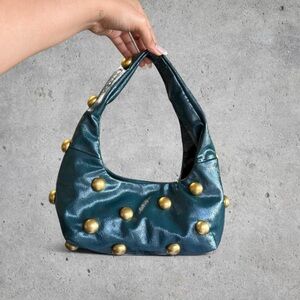 Sold Out Viral Zara Green Mini Shoulder Bag with Gold Embellished Stud Accents